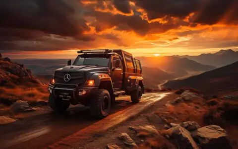 Mercedes Zetros truck driving through a mountain landscape at sunset wallpaper 4K HD free download