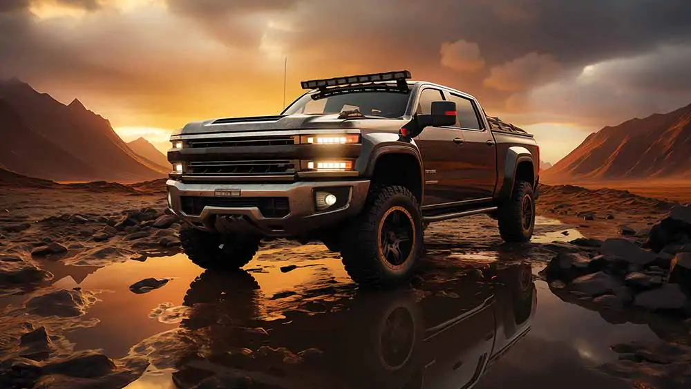 Ford F-150 Raptor à la conquête d'un terrain rocailleux au coucher du soleil fond d'écran HD 4K arrière plan gratuit