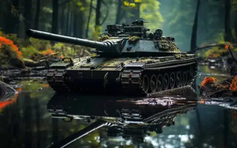 Military tank traversing forest stream with perfect reflection HD 4K wallpaper free