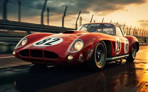 Ferrari 250 GTO racing car speeding on wet track at sunset HD 4K wallpaper free download