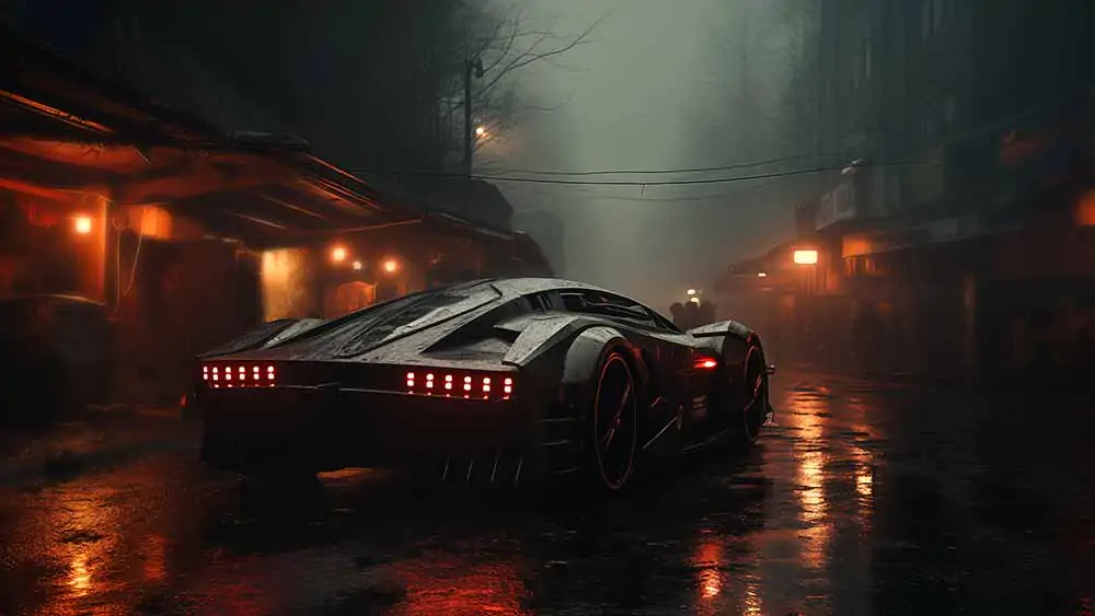 Cyberpunk Car in Misty Night Wallpaper | HD & 4K Free download