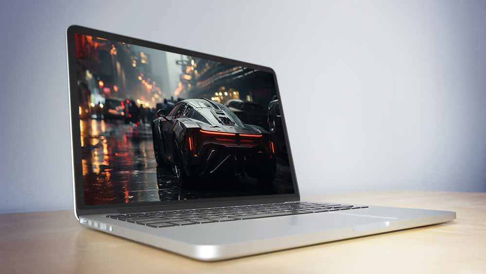 Fond d'écran HD 4K de voiture supercar futuriste noire - Ville cyberpunk, néons et pluie. Téléchargement gratuit en haute résolution