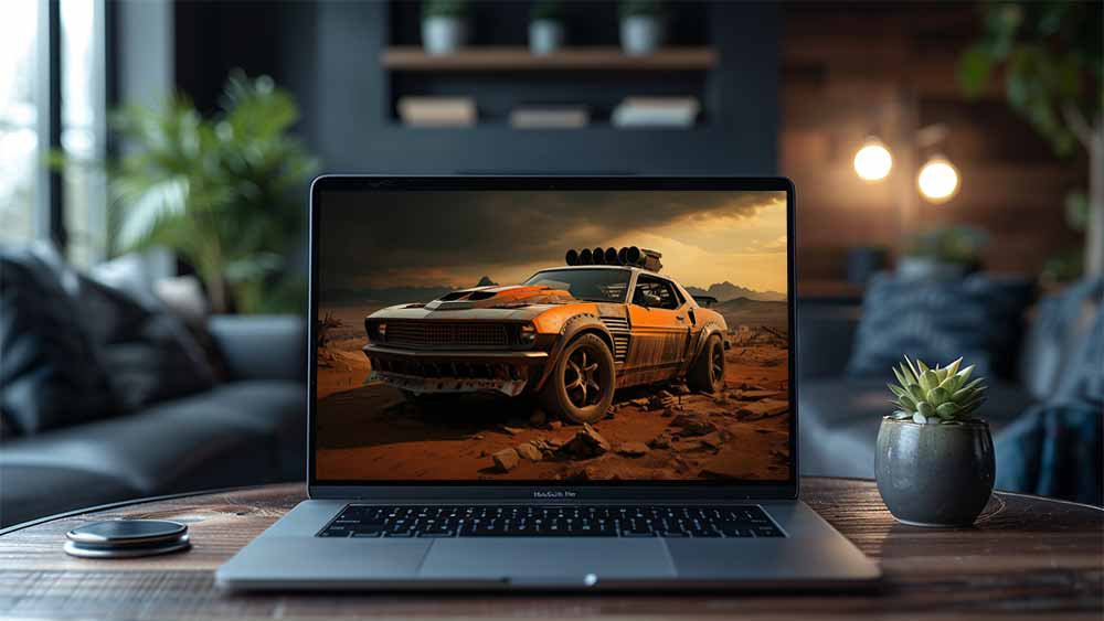 Voiture Muscle car post-apocalyptique Mad Max dans le désert, patiné, modifié, fond d'écran 4K HD gratuit