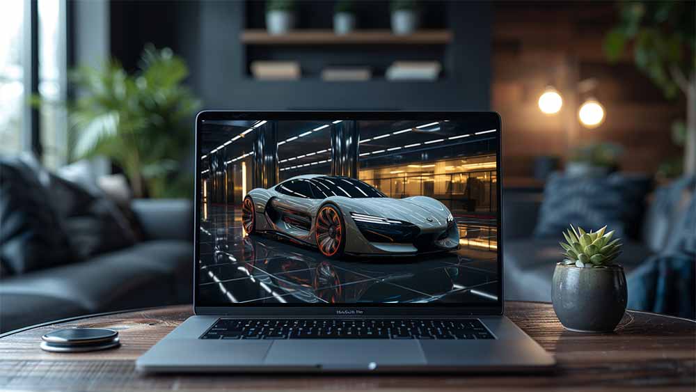 Fond d'écran 4K HD gratuit d'une supercar futuriste argentée dans un décor de salle d'exposition moderne