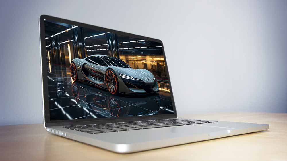Fond d'écran 4K HD gratuit d'une supercar futuriste argentée dans un décor de salle d'exposition moderne