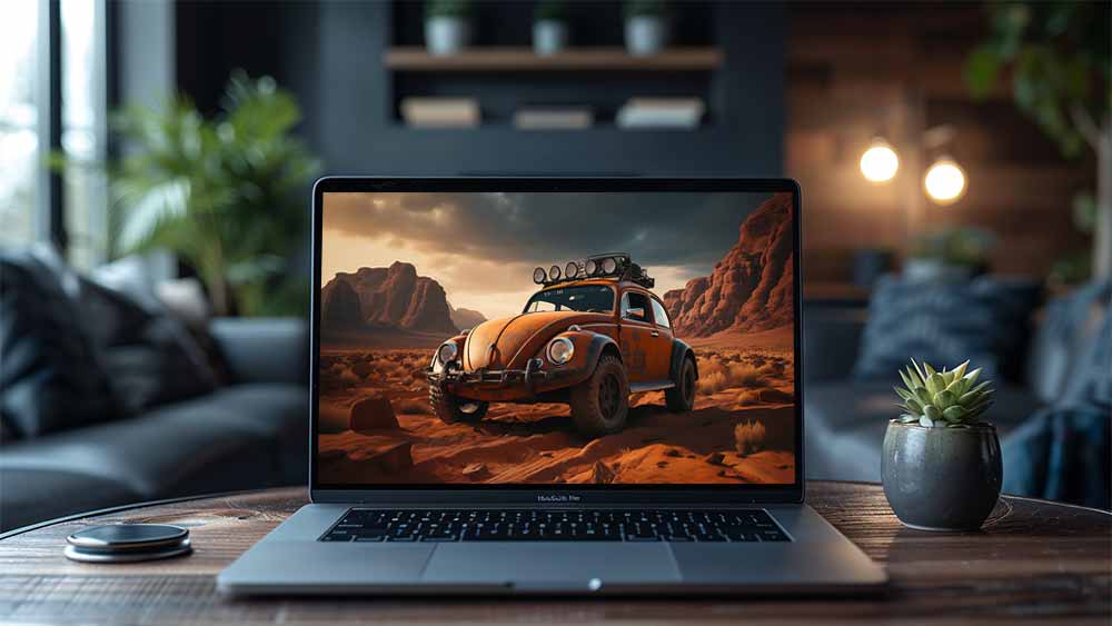Orange Volkswagen Beetle in the desert Wallpaper HD 4K - Explore with this modified Beetle Free download high-resolution