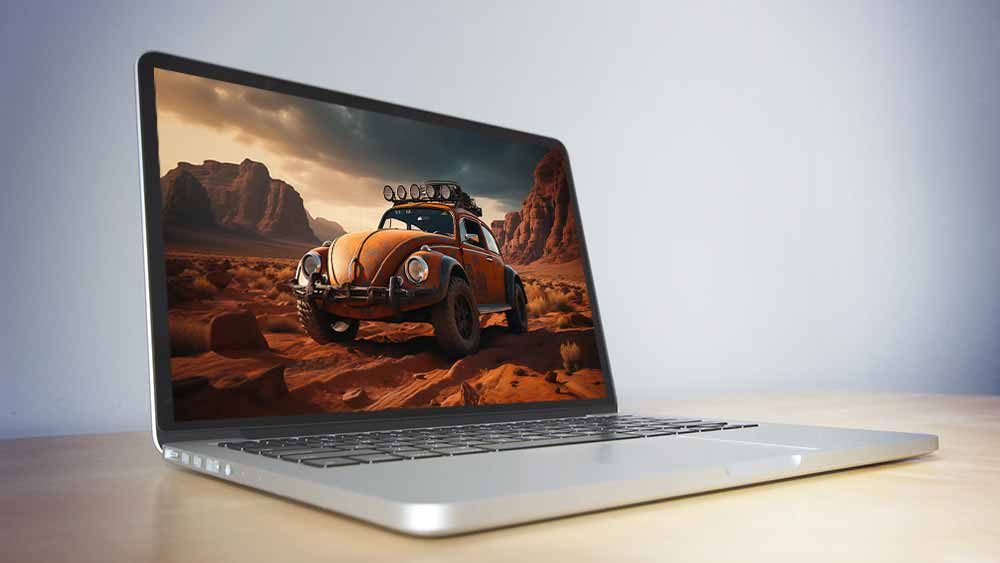 Orange Volkswagen Beetle in the desert Wallpaper HD 4K - Explore with this modified Beetle Free download high-resolution