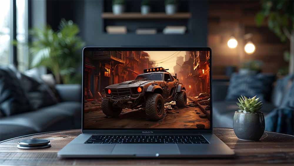 Muscle car modifié dans une ville post-apocalyptique Mad MAx Style fond d'écran 4K HD