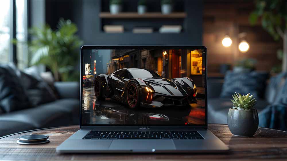 Batmobile futuriste garée dans une rue pluvieuse de la ville, fond d'écran haute résolution 4k gratuit