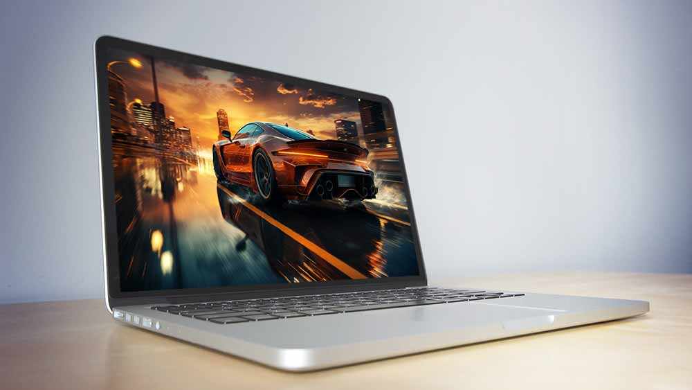 Need for speed voiture de sport en course dans la ville au coucher du soleil, fond d'écran 4K Gratuit