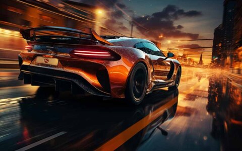 McLaren voiture de sport rouge, pluie, nuit, ville, fond d'écran haute vitesse, 4K, vitesse, mouvement, téléchargement gratuit