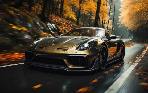 Need for Speed Car Porsche 718 Cayman GT4 RS à travers une forêt d'automne vibrante Fond d'écran HD 4K