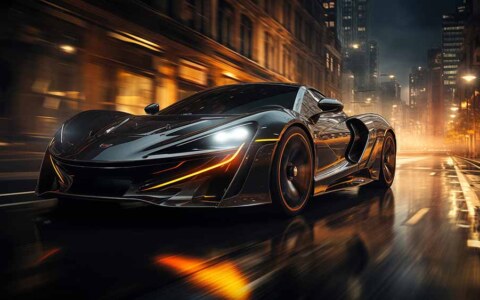 Voiture de sport McLaren Speedtail traversant une ville de nuit fond d'écran 4K HD Free Download