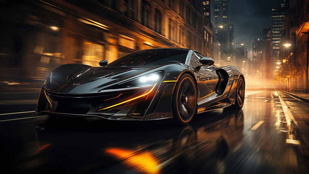 Voiture de sport McLaren Speedtail traversant une ville de nuit fond d'écran 4K HD Free Download