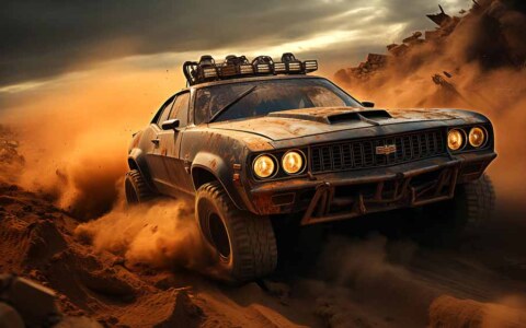 Fond d'écran voiture post-apocalyptique 4K HD : Inspiré par Mad Max Fury Road à télécharger gratuitement