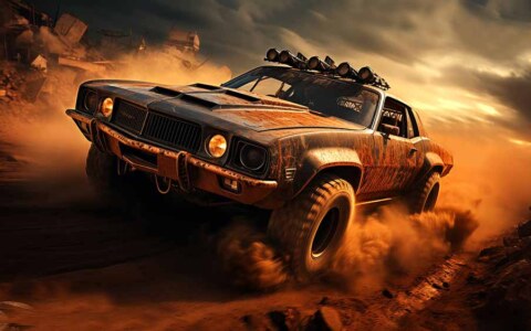 Fond d'écran post-apocalyptique Muscle Car Fury road 4K inspiré de Mad Max