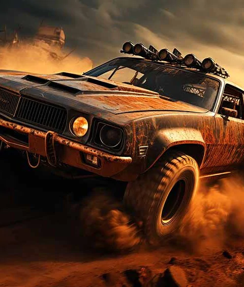 post-apocalyptic Muscle Car Fury road 4K Mad Max-Inspired Wallpaper