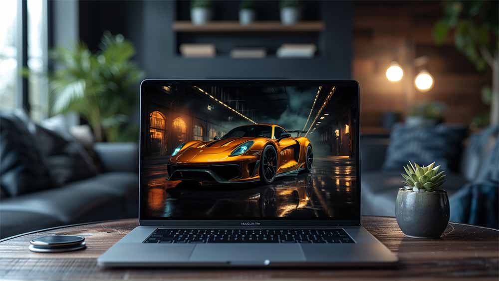 Porche Golden supercar dans la ville de nuit avec fond d'écran réfléchissant sur route mouillée 4K HD