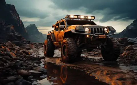 Orange Jeep Wrangler 4x4 Off-Road Wallpaper HD 4K - Conquer rocky mountains at sunset. Free download.