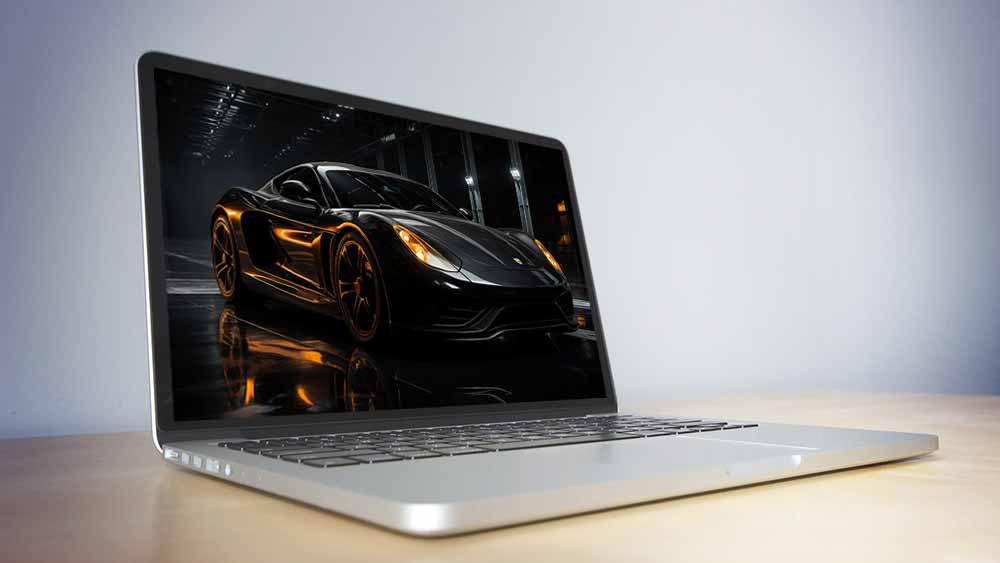 Fond d'écran de voiture de sport noire Ferrari, 4K, luxe, performance, lumière dorée, arrière-plan industriel, téléchargement gratuit