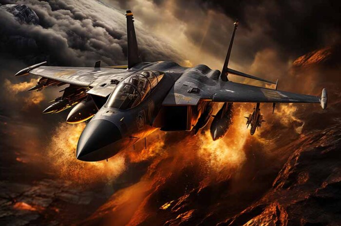 Avion de chasse F-16 Falcon planant dans un ciel explosif en téléchargement gratuit de fond d'écran HD
