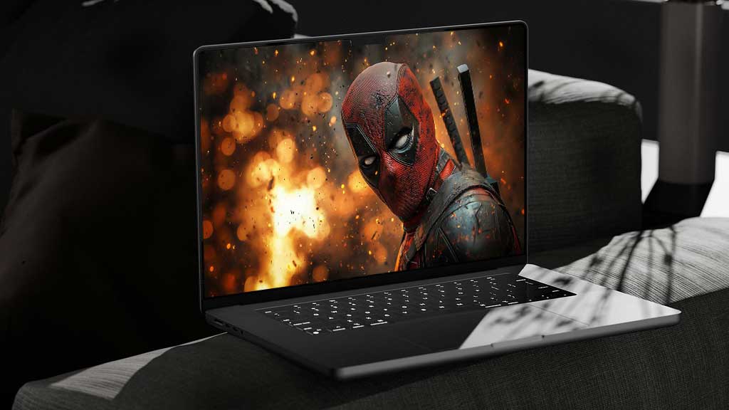 Fond d'écran Deadpool 4K avec costume rouge et noir sur fond d'explosion, art numérique de super-héros de haute qualité, résolution Ultra HD