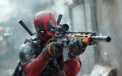 Deadpool 4K wallpaper Art painting combat scene with tactical gear and action superhero background Ultra HD for desktop and phone