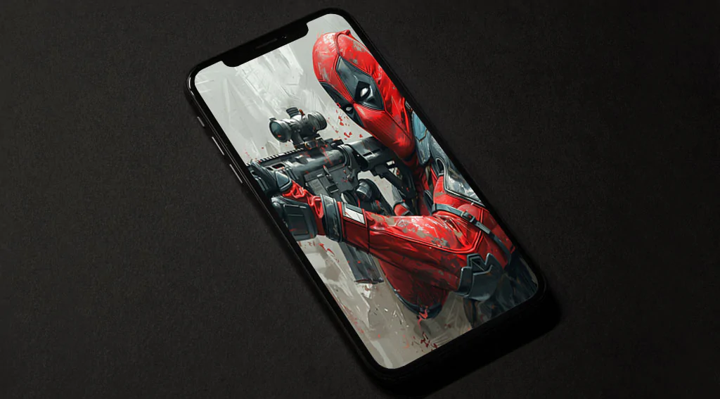 Deadpool 4K digital painting wallpaper with tactical gear and artistic effects, combat scene Ultra HD for desktop and mobile