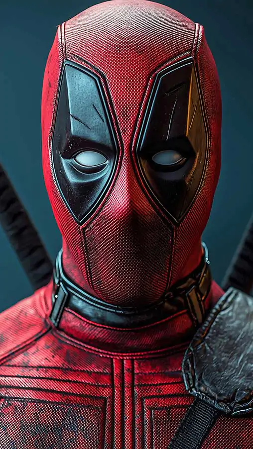 Fond d'écran portrait studio Deadpool 4K avec costume détaillé, style de photographie professionnelle Ultra HD pour ordinateur de bureau et mobile