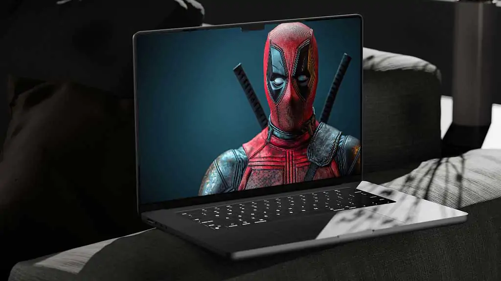 Fond d'écran portrait studio Deadpool 4K avec costume détaillé, style de photographie professionnelle Ultra HD pour ordinateur de bureau et mobile