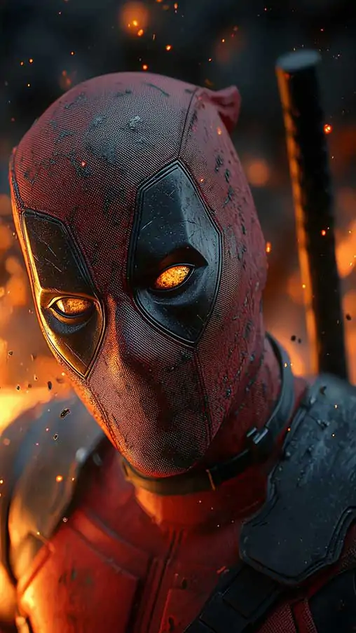 Deadpool 4K wallpaper Marvel superhero dramatic fire effects,background, available in Ultra HD for desktop and mobile