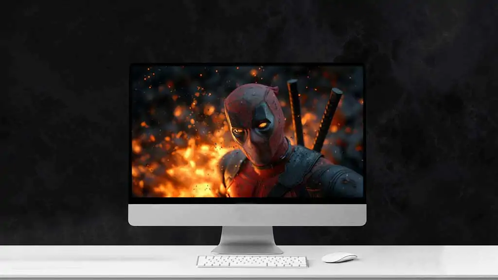 Deadpool 4K wallpaper Marvel superhero dramatic fire effects,background, available in Ultra HD for desktop and mobile