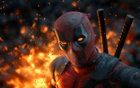 Deadpool 4K wallpaper Marvel superhero dramatic fire effects,background, available in Ultra HD for desktop and mobile