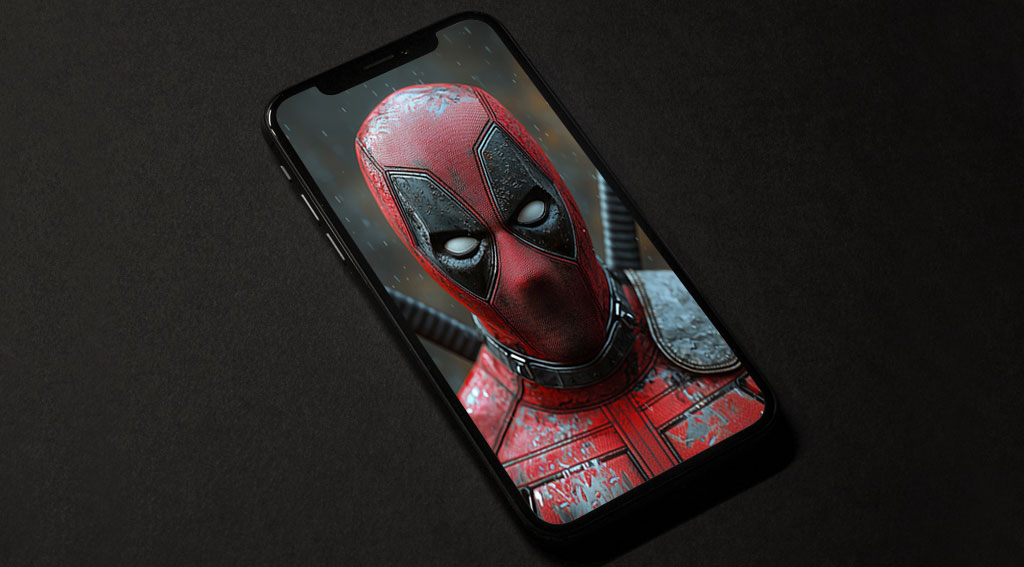 Fond d'écran Deadpool 4K, effets de pluie spectaculaires sur le masque et l'armure, portrait en gros plan avec des katanas en résolution Ultra HD gratuit pour ordinateur de bureau et téléphone
