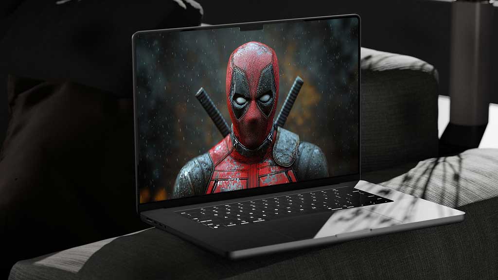 Fond d'écran Deadpool 4K, effets de pluie spectaculaires sur le masque et l'armure, portrait en gros plan avec des katanas en résolution Ultra HD gratuit pour ordinateur de bureau et téléphone