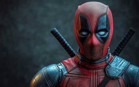 Deadpool 4K wallpaper featuring detailed close-up portrait with textured mask and armor, katanas in Ultra HD for desktop and mobile