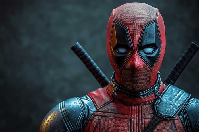 Fond d'écran Deadpool 4K avec portrait détaillé en gros plan avec masque et armure texturés, katanas en Ultra HD pour ordinateur de bureau et mobile
