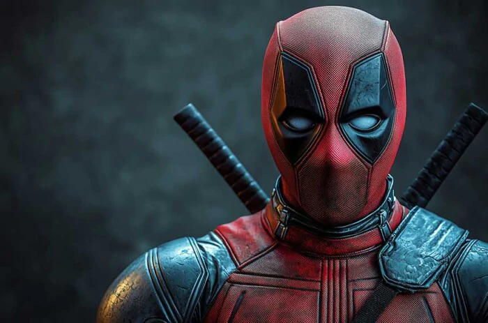 Deadpool 4K wallpaper featuring detailed close-up portrait with textured mask and armor, katanas in Ultra HD for desktop and mobile