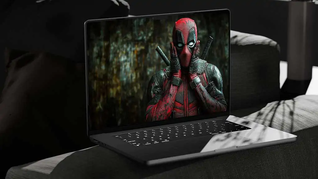 Deadpool 4K wallpaper funny surprised pose with hands on face, background in Ultra HD free download