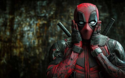 Deadpool 4K wallpaper funny surprised pose with hands on face, background in Ultra HD free download