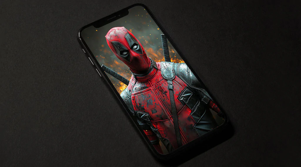 Deadpool 4K wallpaper featuring in battle-worn costume with explosive effects and sparks Ultra HD resolution for desktop and mobile