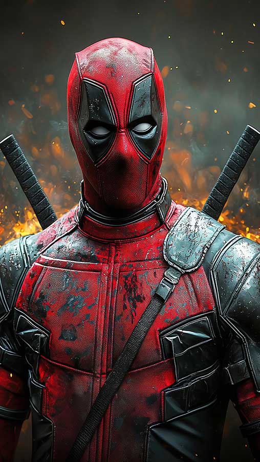 Fond d'écran Deadpool 4K avec un costume porté au combat avec des effets explosifs et des étincelles Résolution Ultra HD pour ordinateur de bureau et mobile