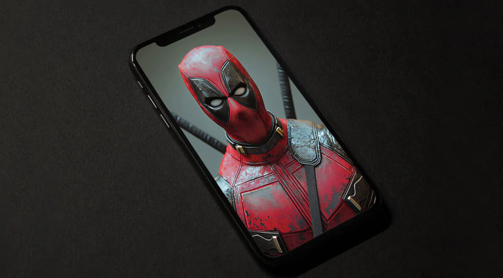 Deadpool 4K wallpaper portrait close-up with weathered costume and katanas against atmospheric background Ultra HD resolution for desktop & mobile