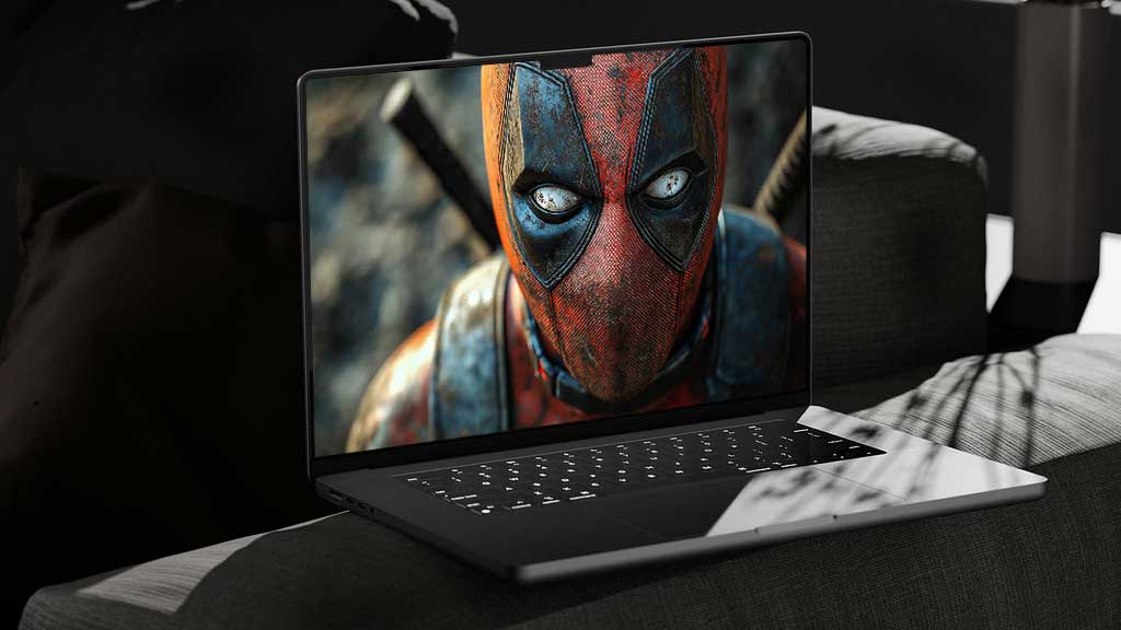 Fond d'écran gratuit Deadpool 4K en gros plan d'un masque rouge et noir avec des yeux blancs, disponible en résolution HD pour ordinateur de bureau et mobile