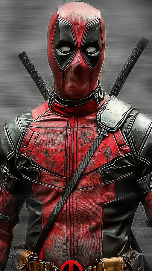 Deadpool 4K wallpaper pose with katanas against misty background, available in HD resolution for PC and mobile devices Free download