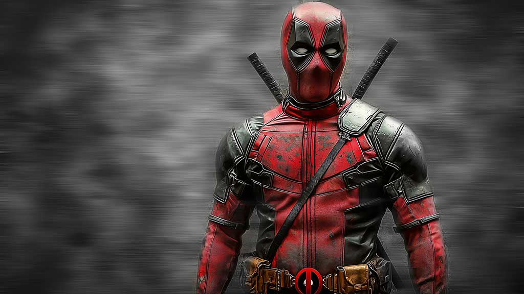 Fond d'écran Deadpool 4K en pose avec katanas sur fond brumeux, disponible en résolution HD pour PC et appareils mobiles Téléchargement gratuit