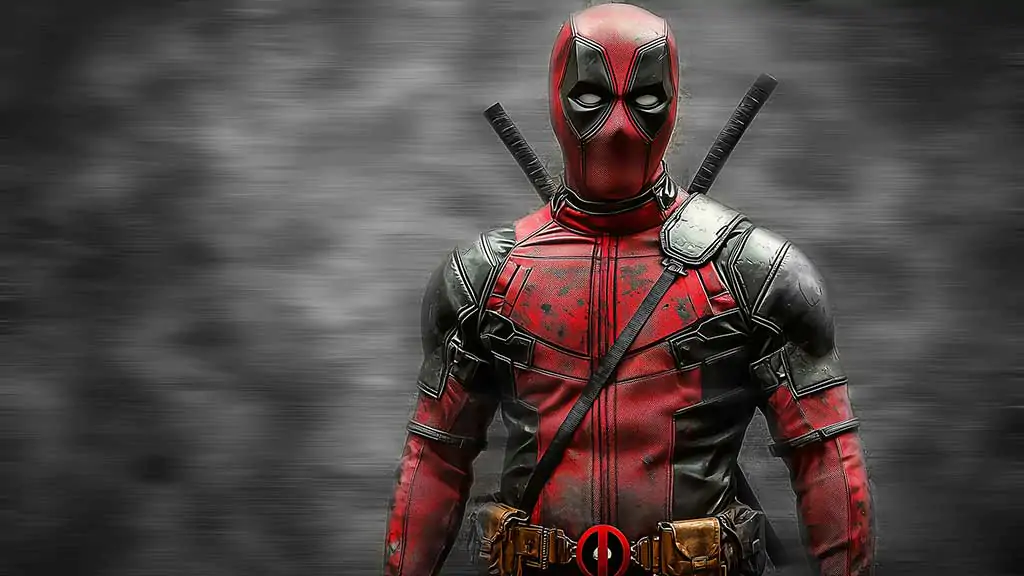 Deadpool 4K wallpaper pose with katanas against misty background, available in HD resolution for PC and mobile devices Free download