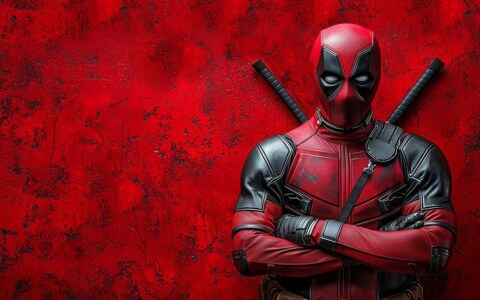 Free Deadpool 4K wallpaper with crossed-arms pose red theme background, Ultra HD for desktop and mobile