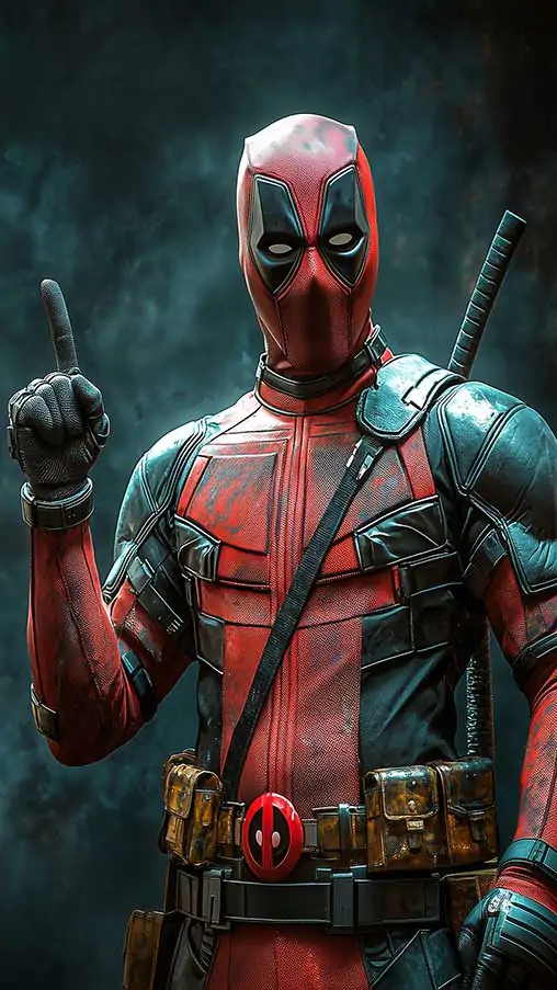 Deadpool 4K wallpaper showing pointing pose with smoke background, available in Ultra HD resolution for all devices Free donwload