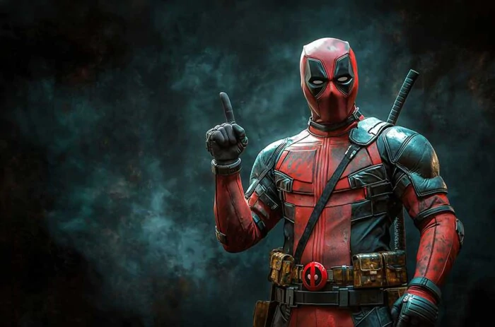 Deadpool 4K wallpaper showing pointing pose with smoke background, available in Ultra HD resolution for all devices Free donwload